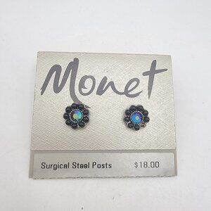 Vintage Monet Beaded Rhinestone Earrings - New Old Stock‎ Post 1980s Read